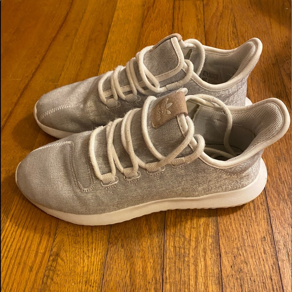 Grey adidas tennis shoes, size 8.5, only worn a few times, great condition